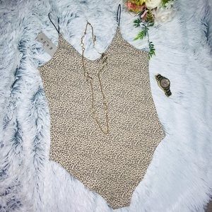 Women Mid Waist Leopard Bodysuit Top